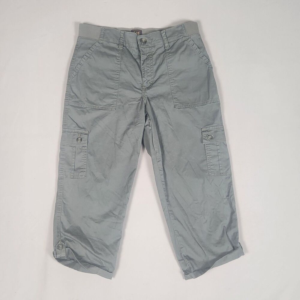 Lee Cargo Capri Pants Womens 10 Medium Green Stretch Casual Utility Pockets